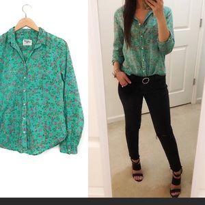 Holding Horses Anthropologie teal green floral top